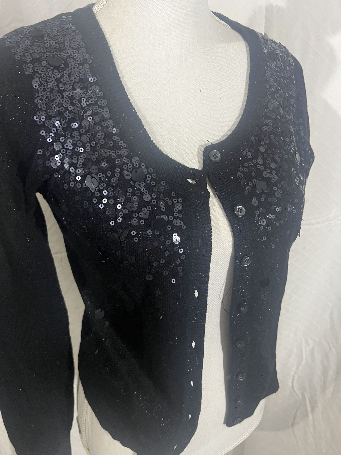 Teen Size 18, Justice Black Cardigan Sweater With Sparkle And Sequence