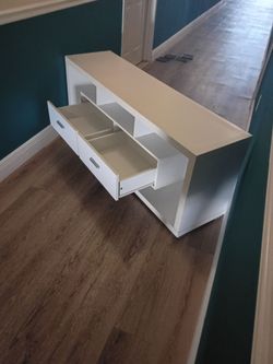 White TV Stand with Drawers and Open Shelves