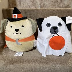Target Halloween Pillows Dog Ghost & Witch 15” tall set of 2 throw pillow New