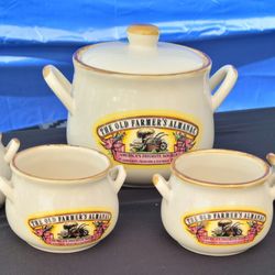 Vintage 1994 Westwood Old Farmers Almanac/Bean Pot Soup Tureen Crock Pot with 4 soup bowl mugs.