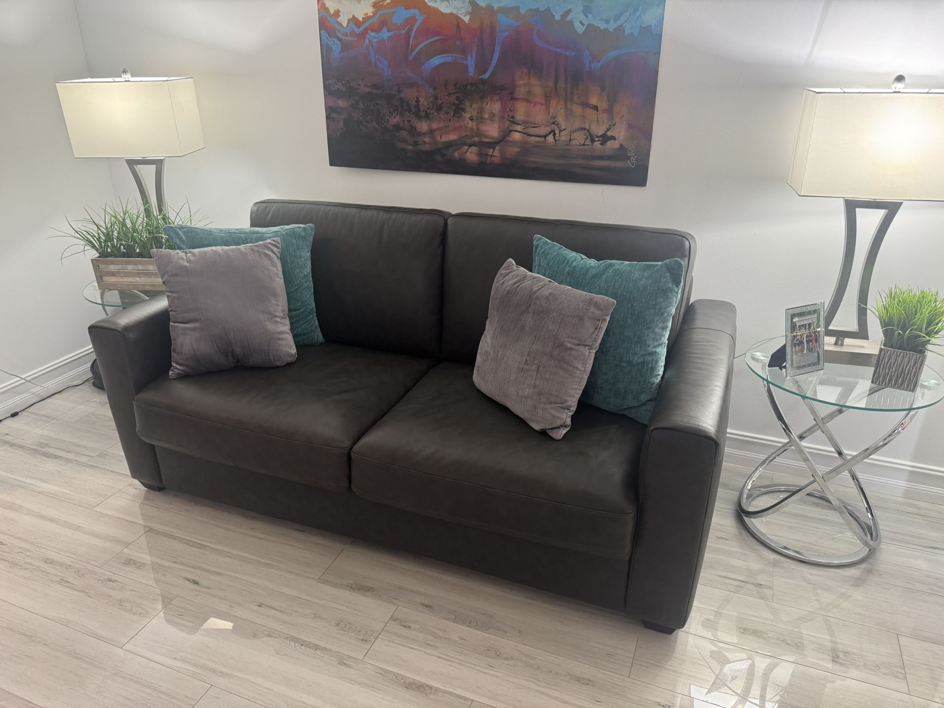 Dark Gray Leather Queen Memory Foam Sleeper