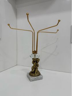 Vinatge Mid Century Italian Brass With Marble Base 4 Arms Hanging Towel/Jewelry Rack
