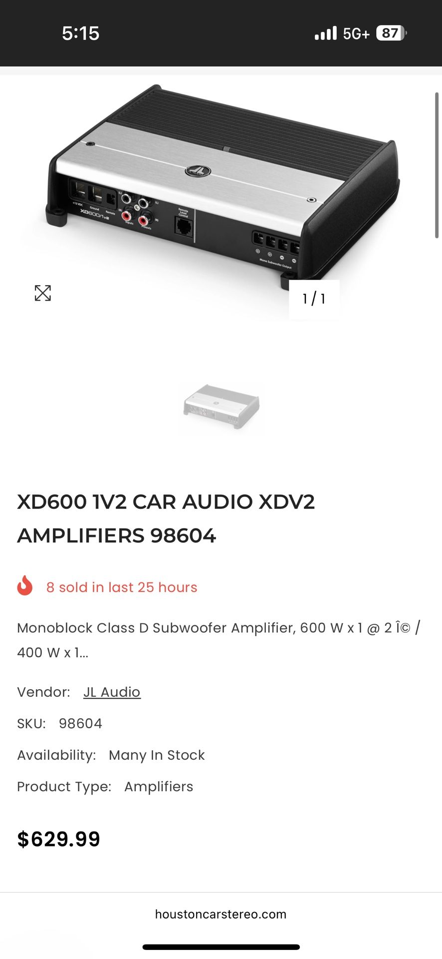 Jl Audio XD 600 1v2 Amplifier