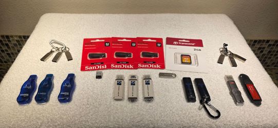 21 USB Flash Drives (SanDisk 64GB,Mosdart 16GB,PNY,Kingston) +Sealed 2GB SD Card