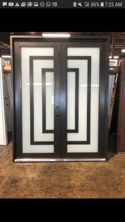 Modern Double Entry Door with Glass Panels