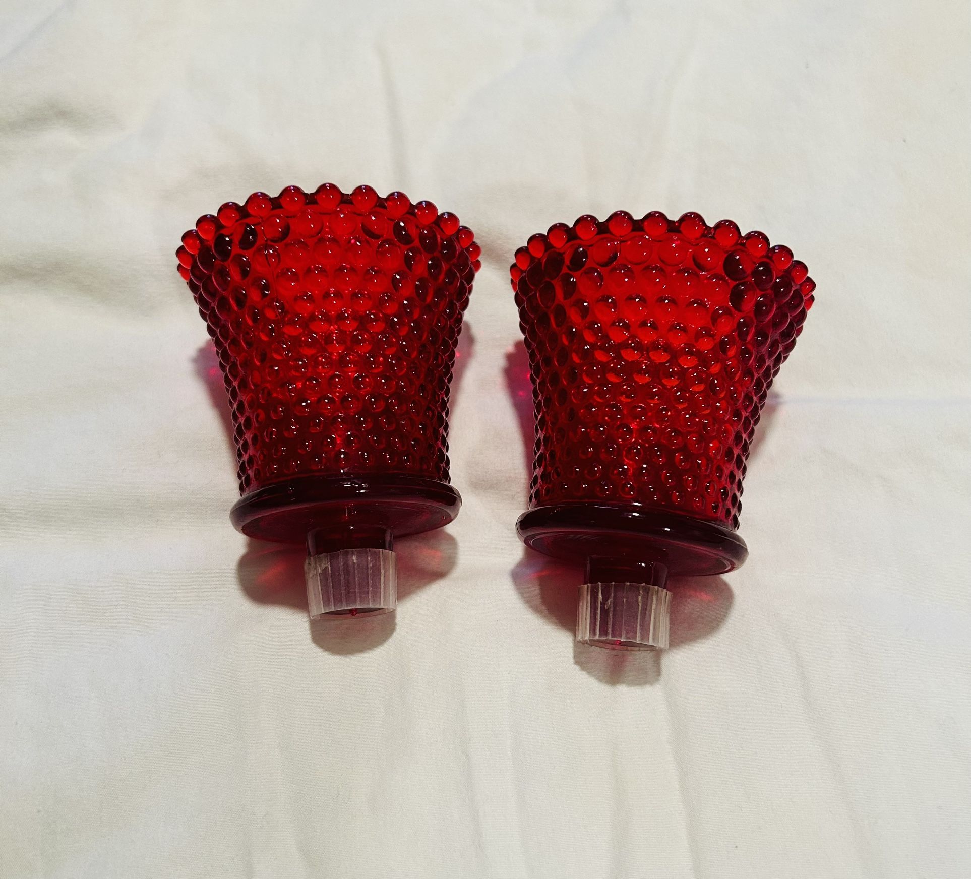 PAIR VINTAGE RED GLASS PEG VOTIVE CUP CANDLE HOLDER