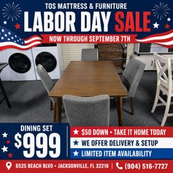 Wood Dining Table with 4 Upholstered Chairs🚚WE DELIVER🚚