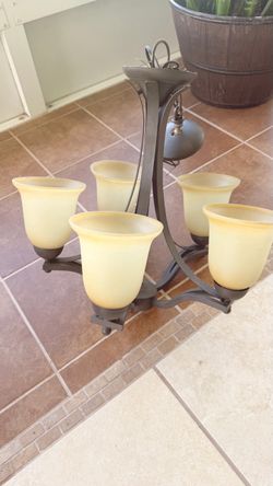 6-Light Bronze Chandelier with Glass Shades