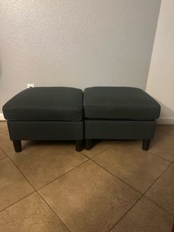 Set of 2 Dark blue Fabric Ottomans