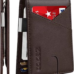 ZECICO Wallet Mens Slim Rfid Minimalist Bifold leather Card Holder Wallets Front pocket Small Smart Thin Travel RFID blocking Purse with money clip ID