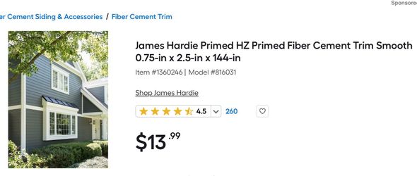 Hardie Trim HZ10 0.75 in. x 2.5 in. x 12 ft. Primed Smooth Fiber Cement Batten Trim Board