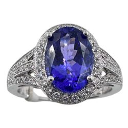 18K White Gold Ring with 5.00Ct. Tanzanite and Diamonds 0.70 Ct. (Size 6.50)