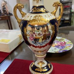 Limoges  14.5” Vase Blue Gold Beautiful  Mint