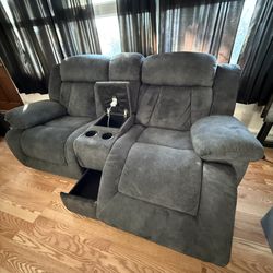 Electric Suede Loveseat Recliner with USB, Power, and Storage