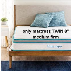 Twin size 8" Linenspa 8 Inch Memory Foam and Spring Hybrid Mattress - Medium Firm Feel -