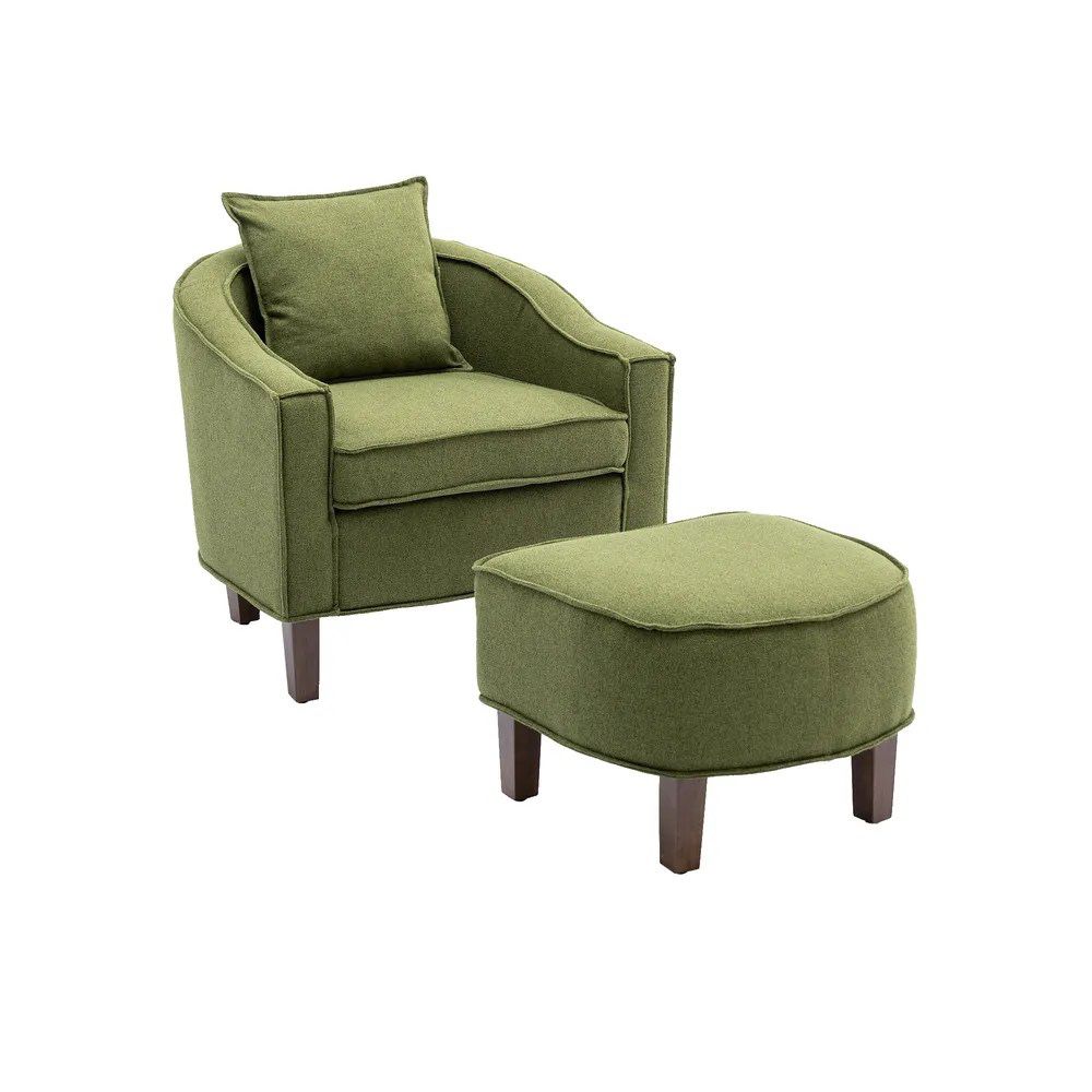 Accent Chair with Ottoman – Mid Century Modern Barrel Chair for Living Room
