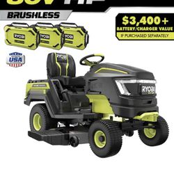 RYOBI 80V HP Brushless 46 in. Battery Electric Cordless Riding Lawn Tractor with (3) 80V 10Ah Batter