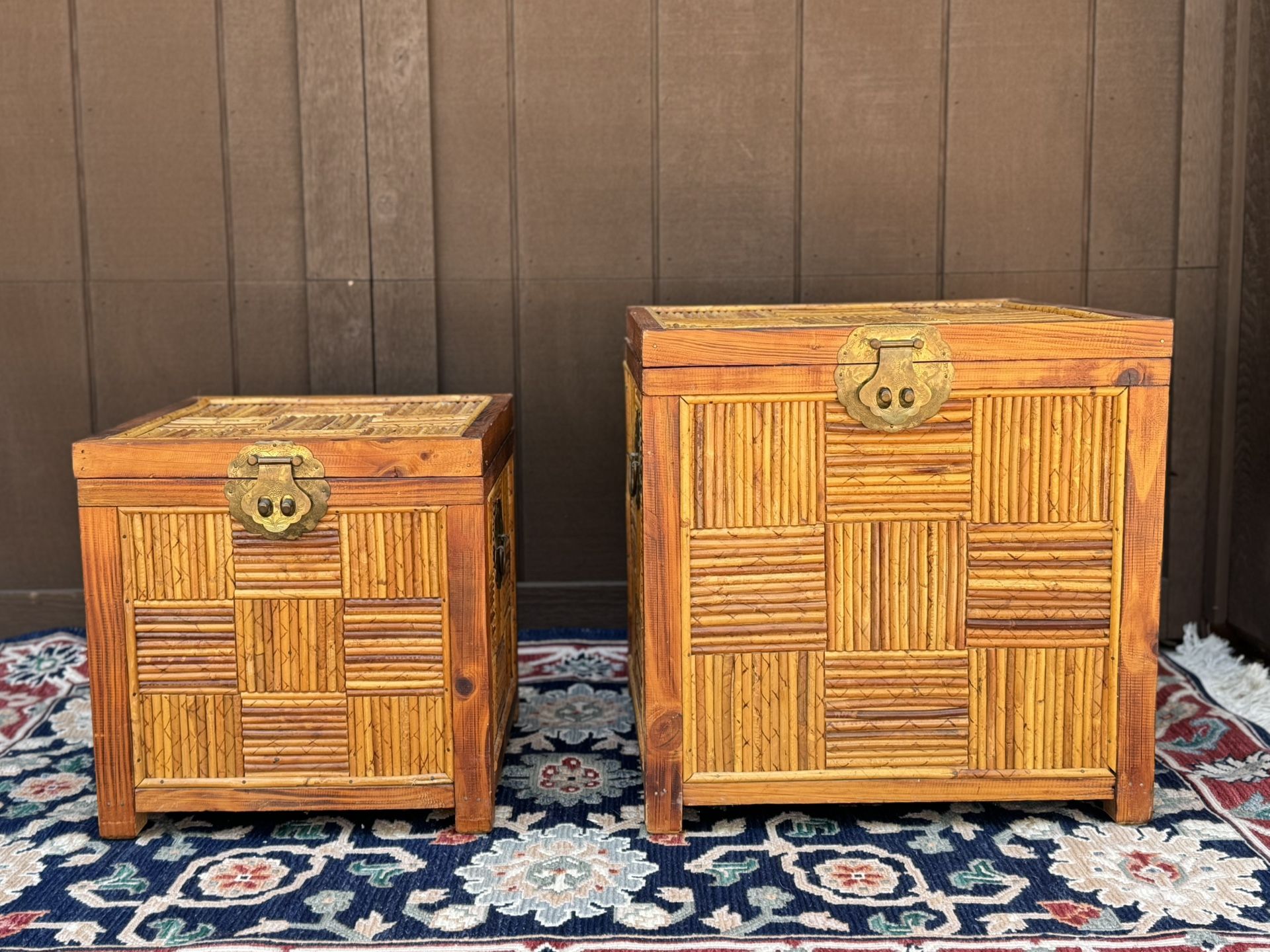 Vintage Asian Bamboo Nesting Storage Boxes