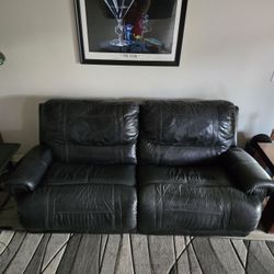 Black Genuine Leather Power Reclining Sofa 