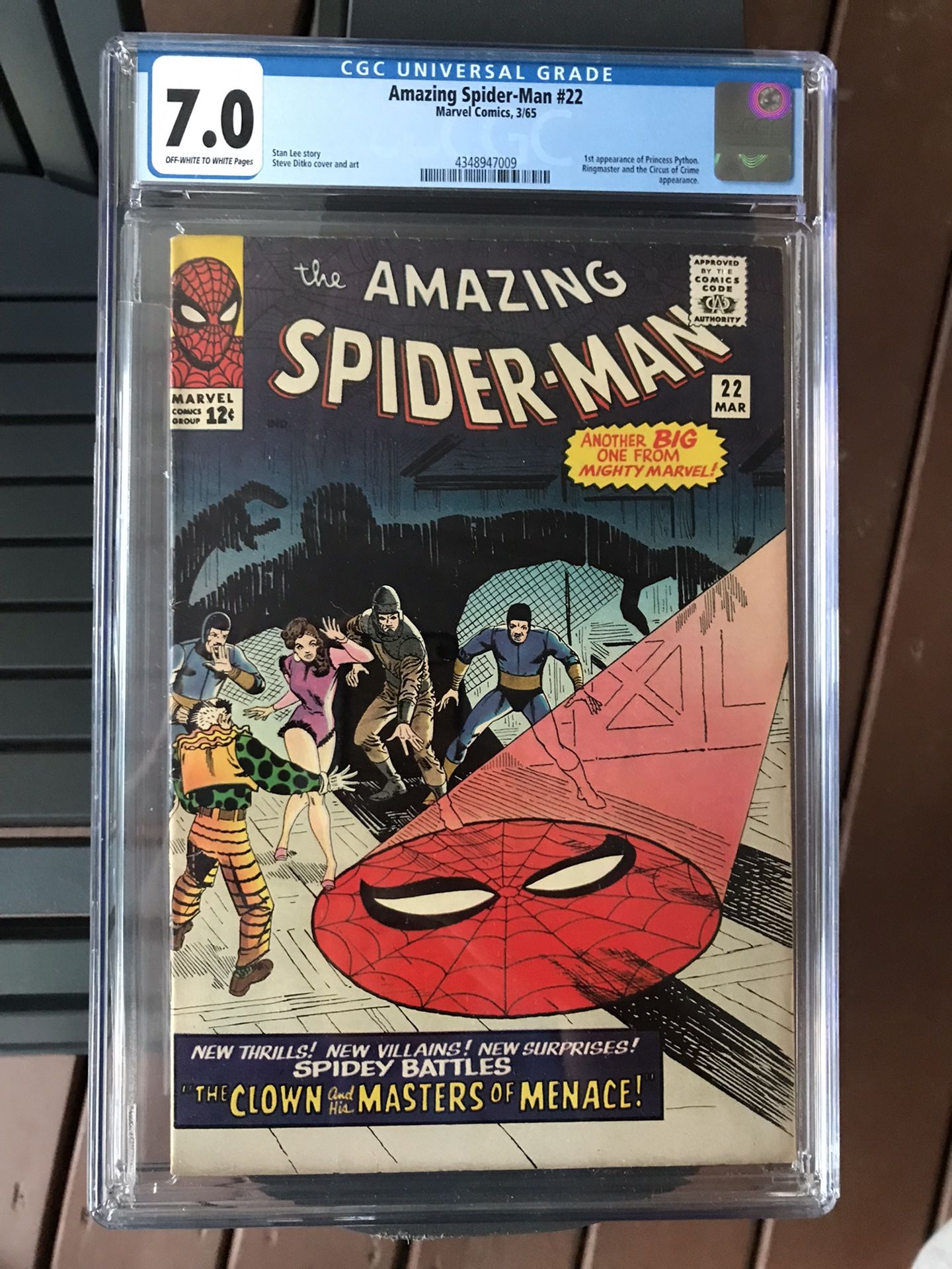 Amazing Spider-Man #22 (1965) CGC 7.0 — O/w To White Pages; 1st Princess Python; Lee