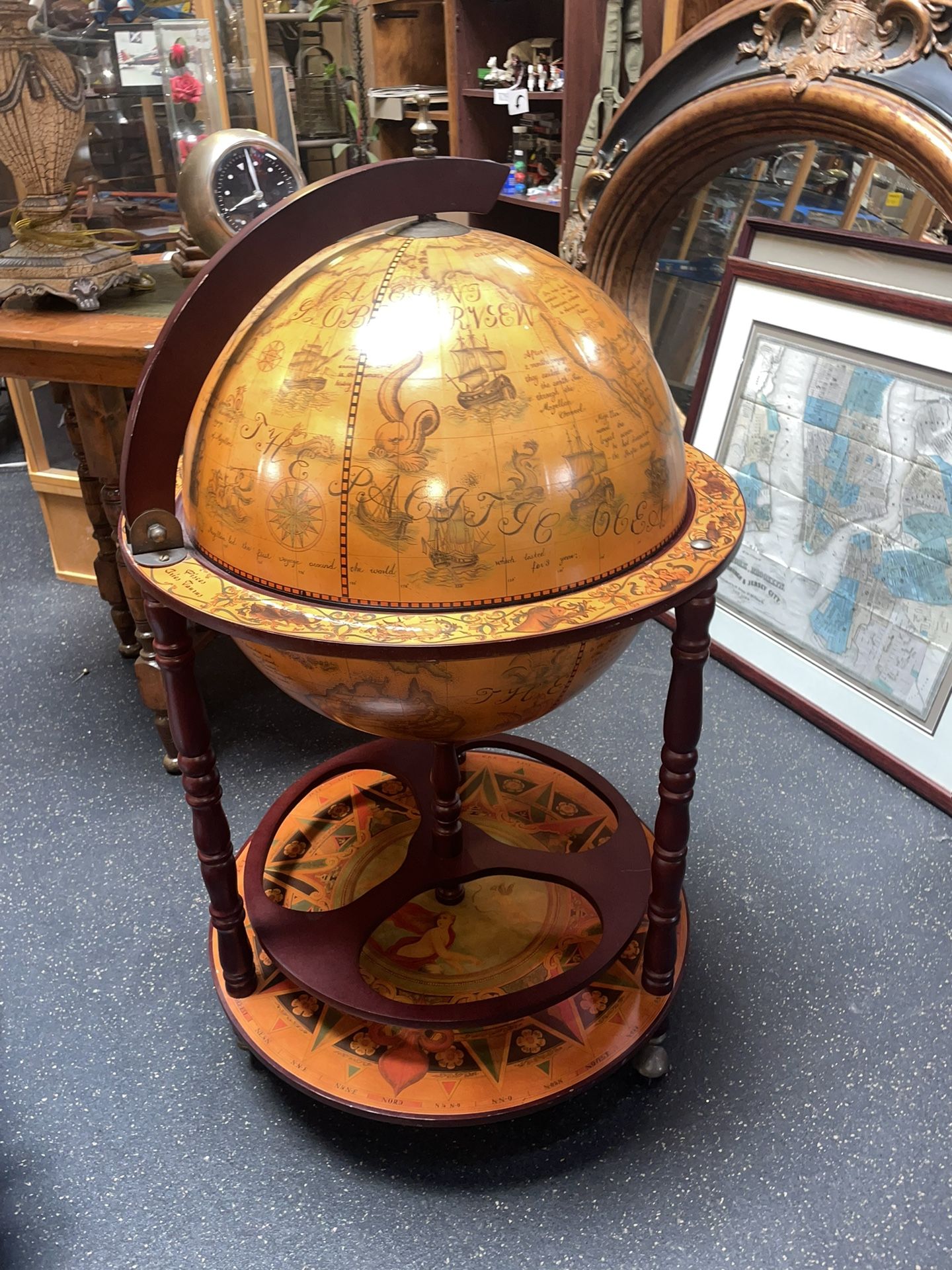 Beautiful large floor globe hidden bar with zodiac signs