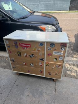 Wood and White 6-Drawer Dresser with Stickers