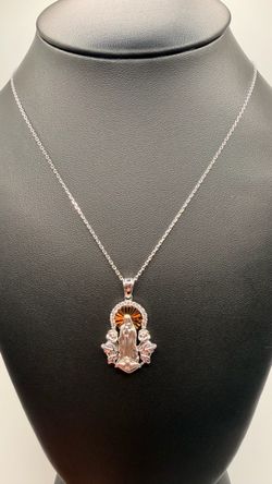 Virgin Mary Pendant Necklace Silver & Rose Gold