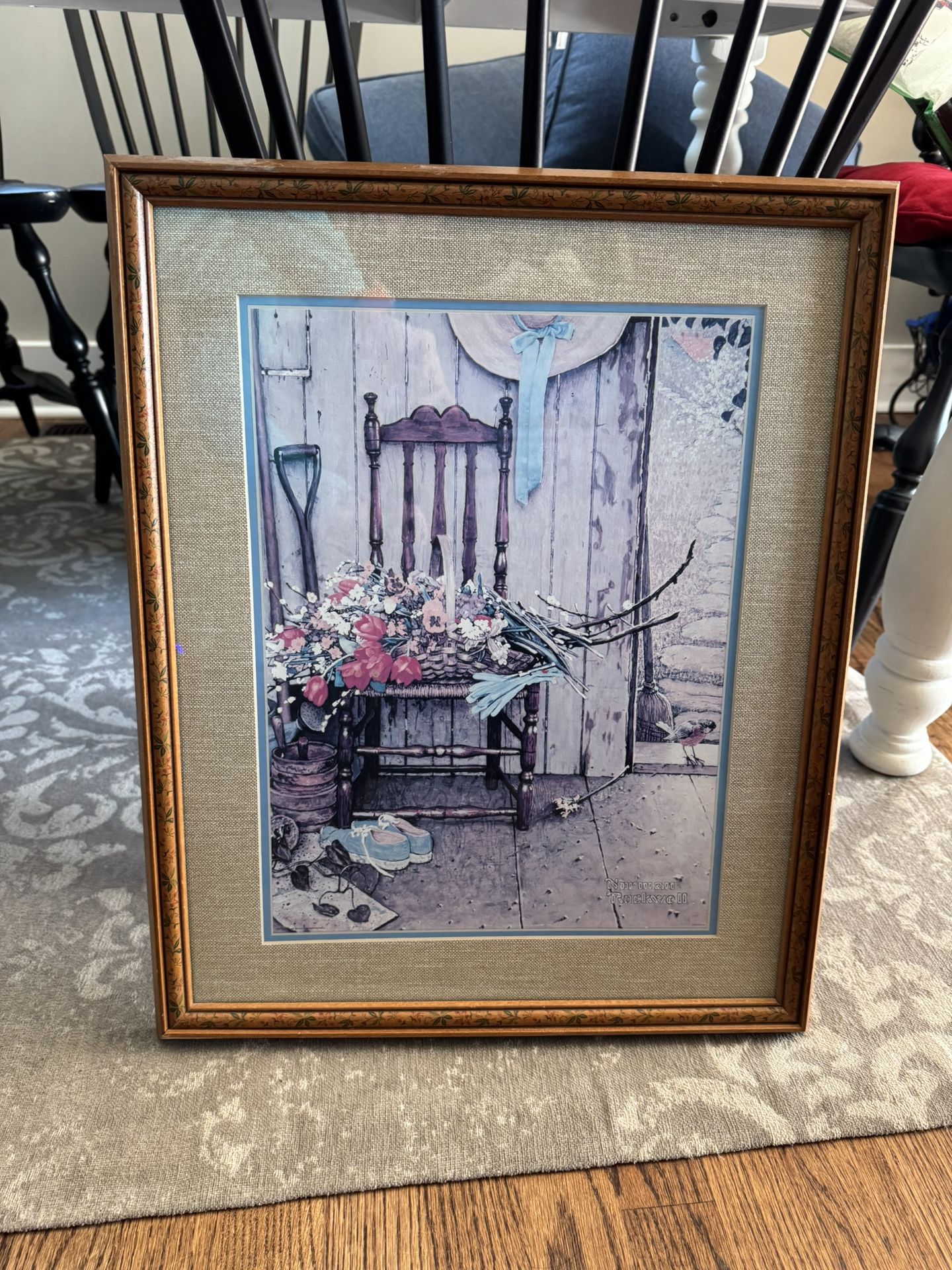 Norman Rockwell "Spring Flowers" Signed Framed Double-Matted Matted Print