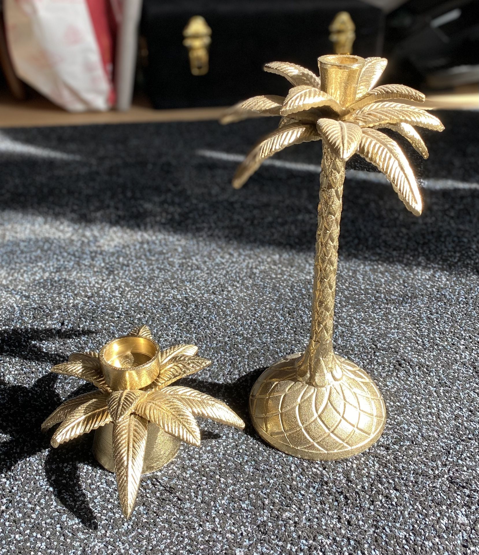 Set Of 2 Gold Finish Palm Candle Holders