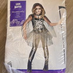 Girls Woman’s Grim Reapers Ghost Skeleton Kids Halloween Costume Child Size Large  