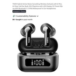 Brand new Hybrid Active Noise Cancelling Wireless Earbuds with 6 Mics AI Clear Call Ear Buds 55H Playtime with LED Display 32 Preset EQs via APP Bluet