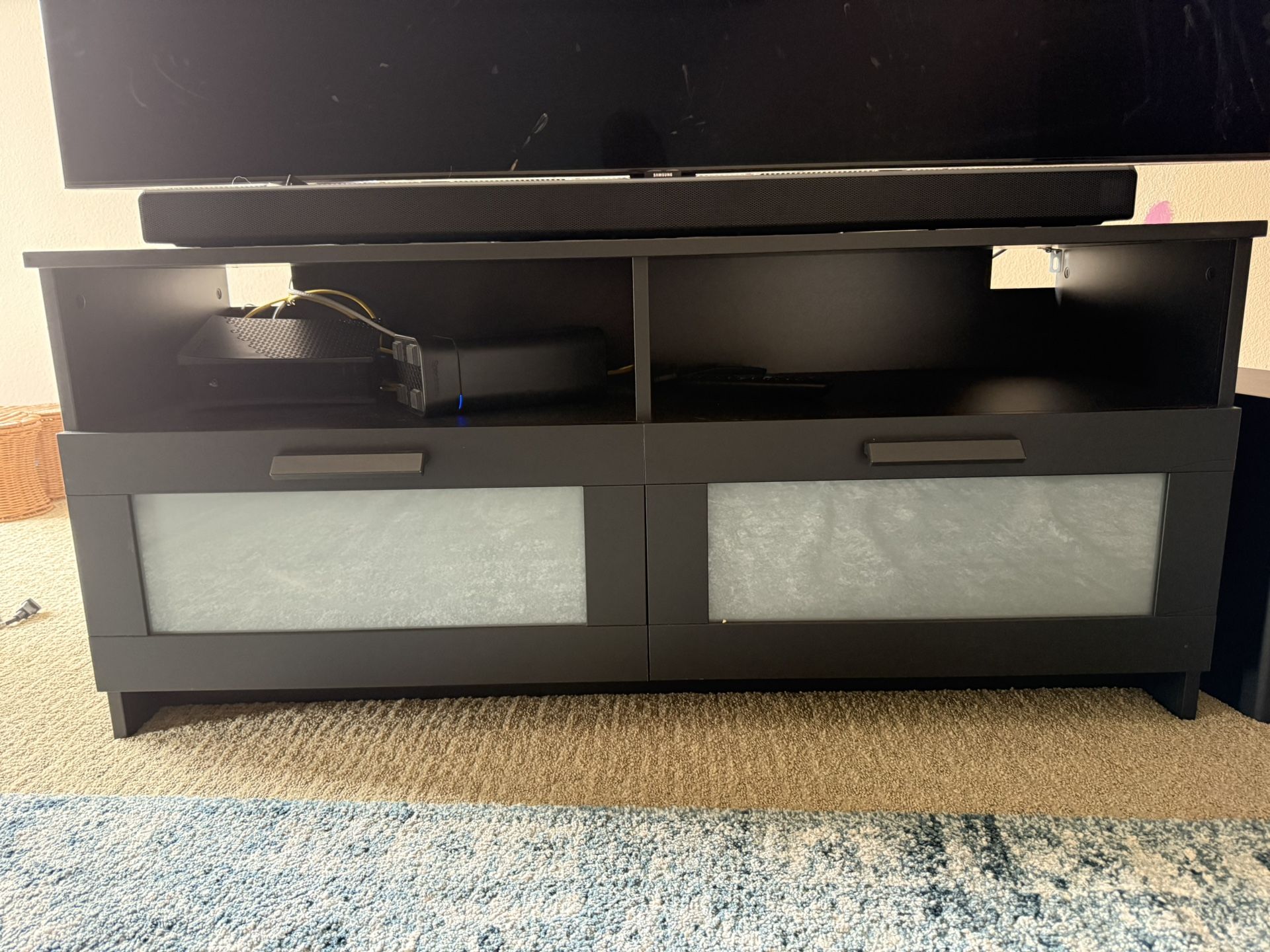 Black TV Stand with Frosted Glass Doors