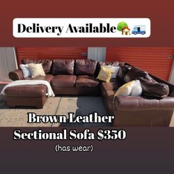 Brown Leather Sectional Couch Sofa/ Delivery Available! 