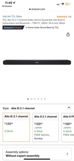 TCL Alto 8i 2.1 Channel Dolby Atmos Sound Bar with Built-in Subwoofers and Bluetooth – TS8111, 260W, 39.4-inch, Black