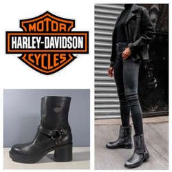 Harley-Davidson Women’s Vintage Pavement Harness Black Leather Biker Boots