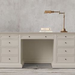 Restoration Hardware White French Panel 71” Desk — Excellent Condition — $600 •Distressed White finish crafted of hardwood •Doors and sides feature a 