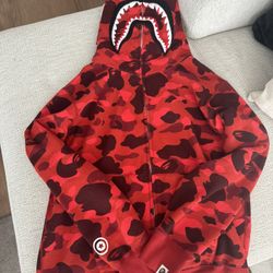 Red Bape Camo Shark Zip Up Hoodie