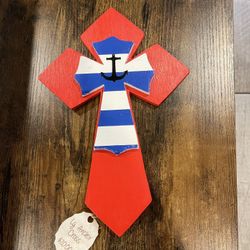 Red/Blue/White Handmade Anchor Cross