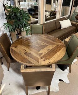 New Unique Teak wood 5 pc 60" Round Dining Table collection