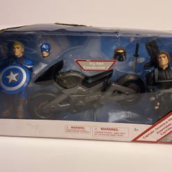 Rare Disney X Marvel Toybox Captain America, Motorcycle & Winter Soldier Exclusive Action Figure Set Talking 2019