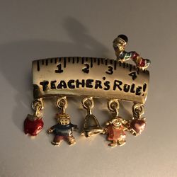 Vintage  Danecraft  Ruler Teachers Rule Gold Tone (5) Dangle  Charms Brooch 