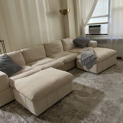 Cream Cloud Modular Sectional Sofa + Double Ottoman – Modern & Cozy