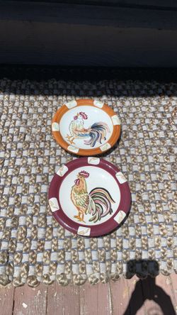 Atico porcelain Rustic rooster country cake pastry plates set of two (2)