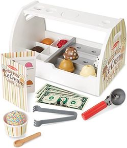 Melissa & Doug Wooden Scoop and Serve Ice Cream Counter With Play Food and Accessories - Pretend Kitchen Playset