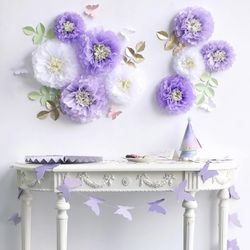 Fonder mold tissue poms flowers , white purple
