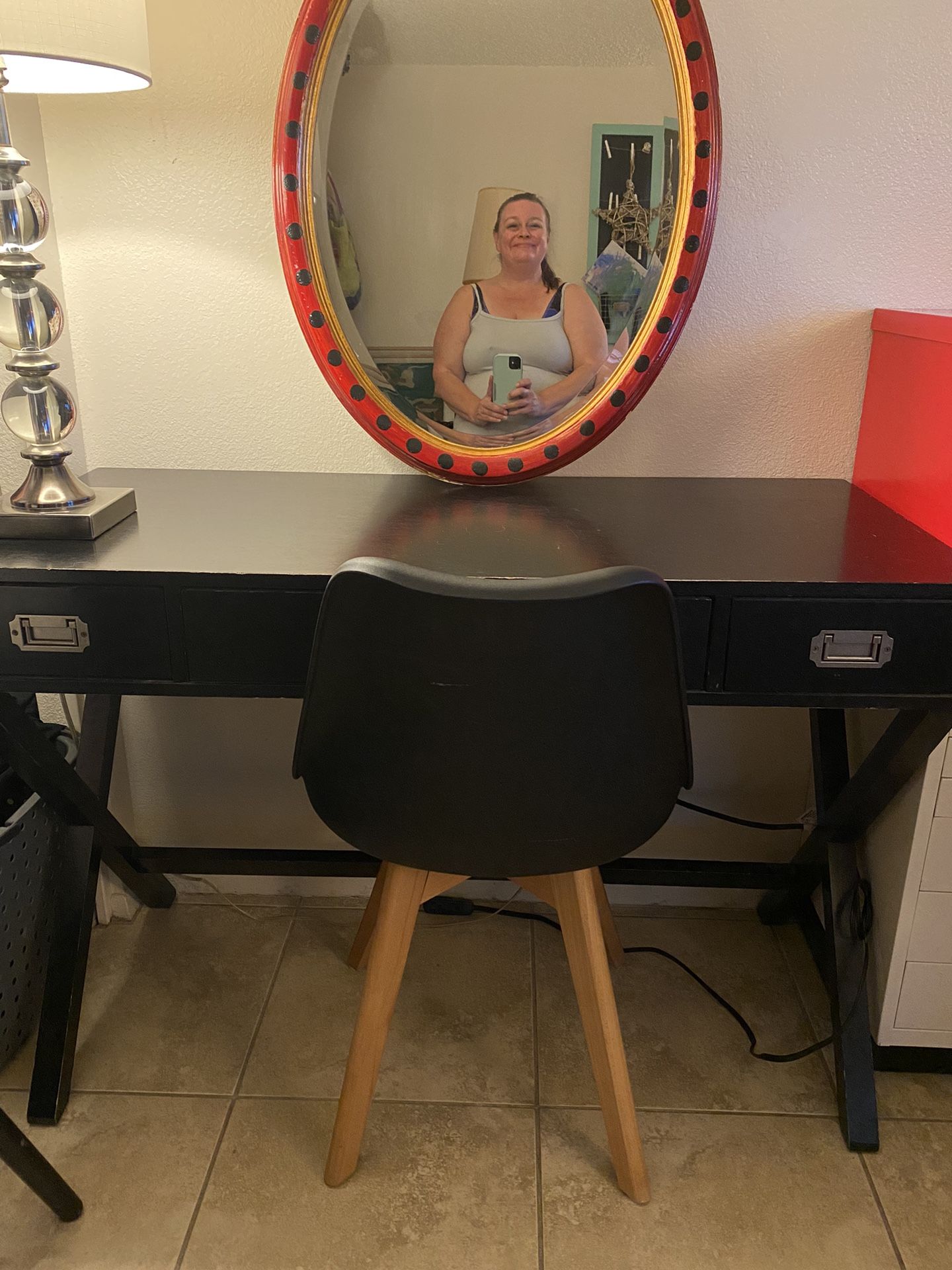 Vanity, Oval Mirror And Chair 