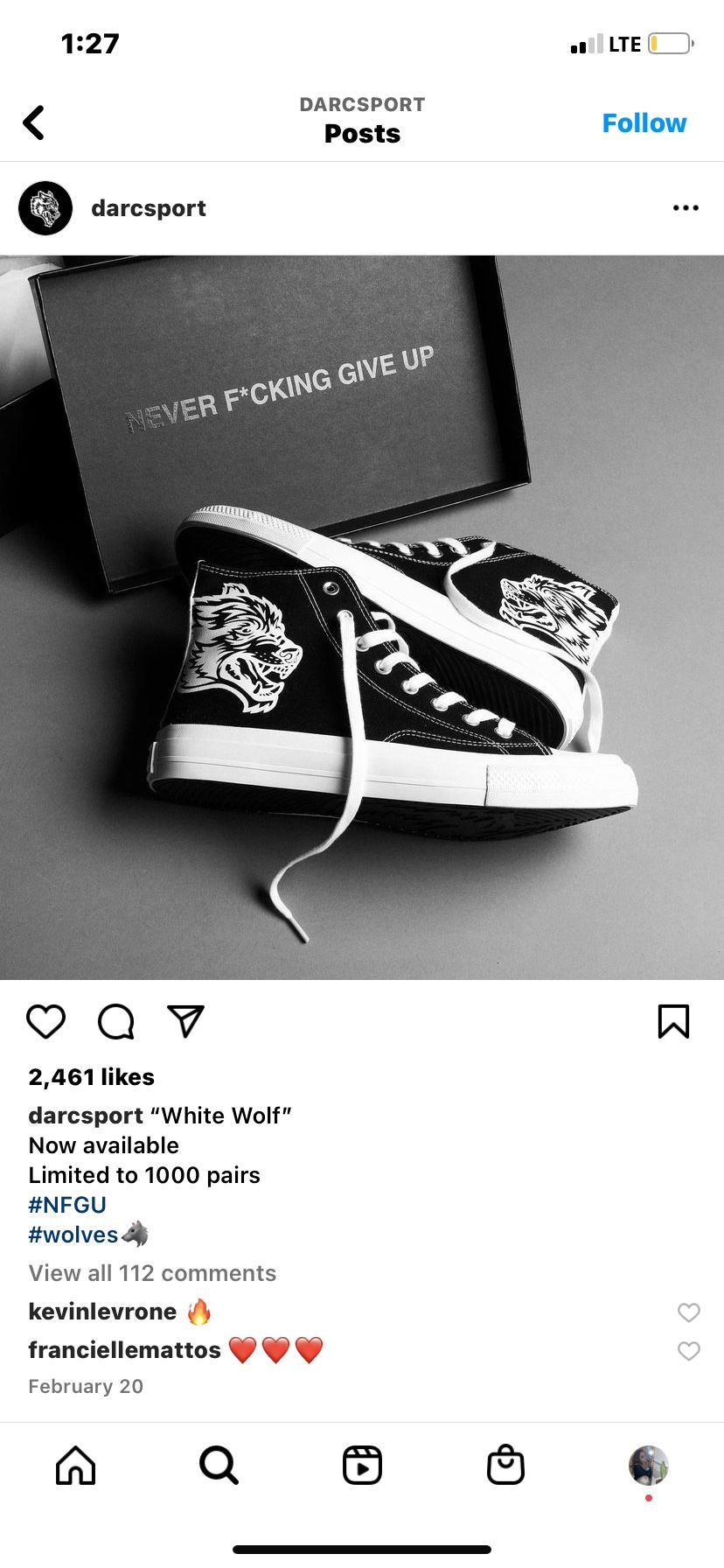 Darc Sport Limited Walk 1-Dios High top Shoe in “White Wolf” Brand New , Never Worn