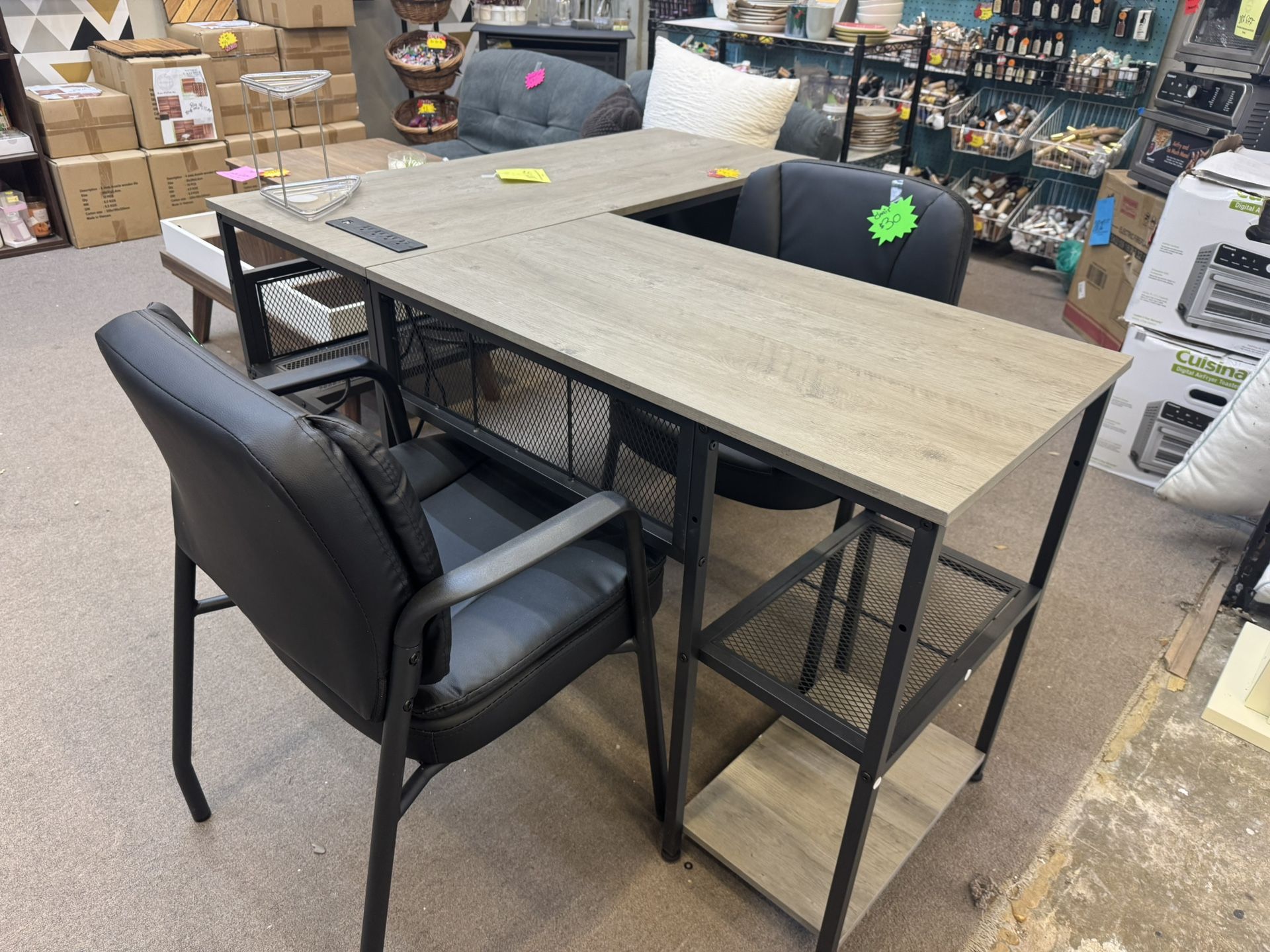 L Desk Grey Wash Wood And Black Metal New Fully Assembled