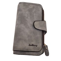 Women Lady Gray Soft Leather Wallet Long Clutch Card Holder Purse
