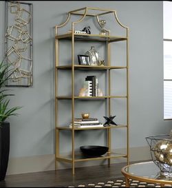New Sauder International Lux 70.9” Bookcase/Book Shelf, Satin Gold finish